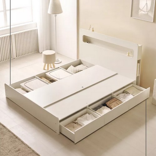 리빙디자인연구소 헤이몰리 프레디 수납 LED침대 Q (유로탑20T독립)_이미지