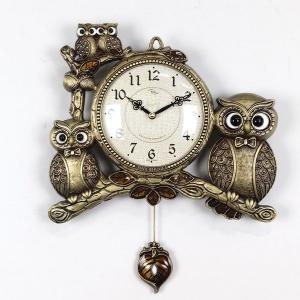 [불명] 스몬  금도금 길부엉이가족 부엉이 무소음 인테리어 벽시계