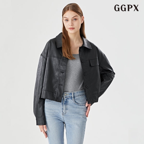 GGPX 심플 모던 카라넥 페이크 포켓 레더 자켓 GOCJK005D이미지입니다. 누르면 해당 게시물로 새창이동합니다.