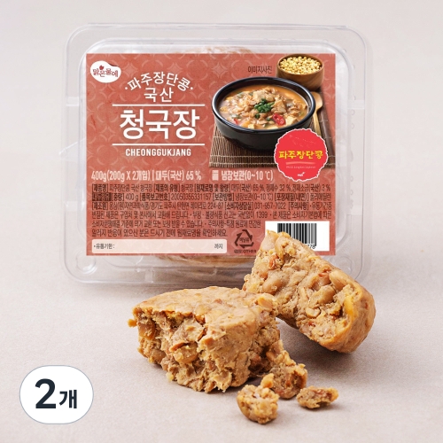 맑은물에 파주 장단콩 국산 청국장 2입 400g 2개