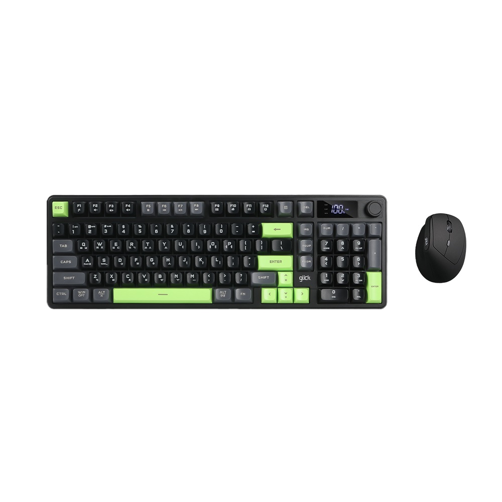 지클릭커 오피스프로 WMK560 LCD 사일런스M 무선 키보드 마우스 세트 98 (Poker Green)_이미지