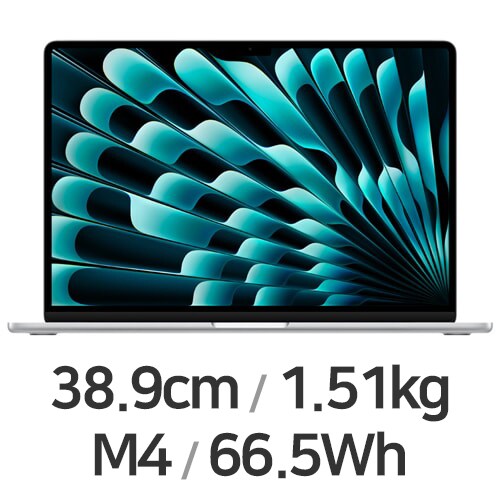 APPLE 맥북에어15 M4 10코어 CPU, 10코어 GPU 실버이미지입니다. 누르면 해당 게시물로 새창이동합니다.