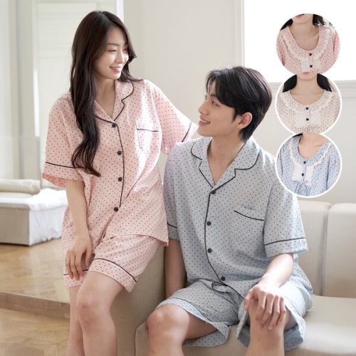토토와모모 커플잠옷 여성 남성 반팔 잠옷 신혼부부 연인 파자마 24S207-107 CR면_이미지