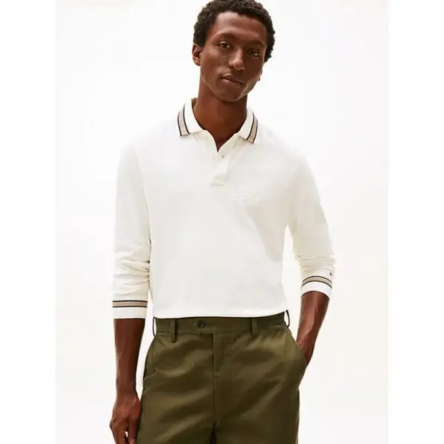 레귤러 핏 팁 롱 슬리브 폴로 셔츠 아이보리 페탈 MW0MW41623Z00