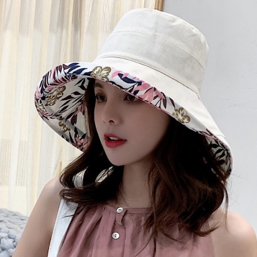 보슈 꽃 플라워 디자인 여자모자 여름 챙모자 사파리 등산 자외선차단 넓은챙 양면모자_이미지