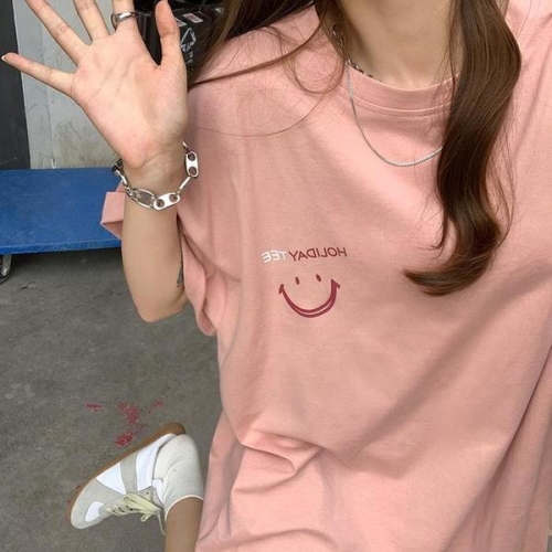 스마일로고 오버핏 티셔츠 빅사이즈 박스티 레깅스코디 S31172060