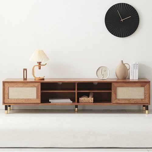 보루네오하우스 엘리브 라탄 원목 낮은 거실장 2000_이미지