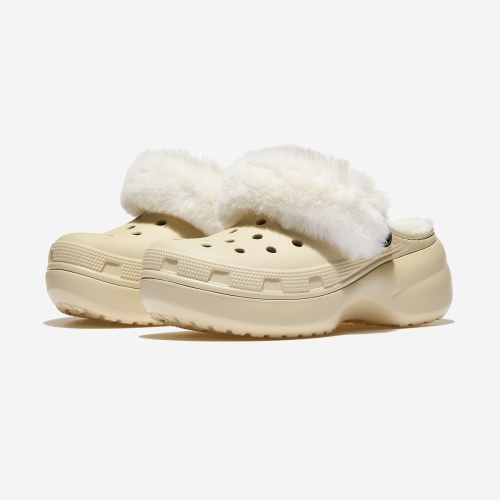 크록스 여성 클래식 플랫폼 퍼즈 라인드 클로그_212854 (2Y2, 본)_이미지