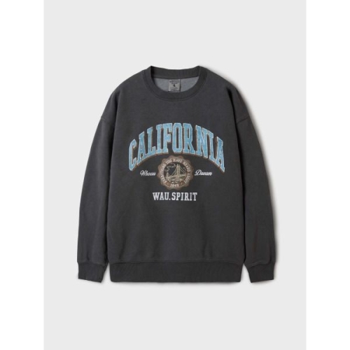 후아유 WHMWF2224U DARK GRAY 가아먼트 다이드 그래픽 맨투맨 노기모