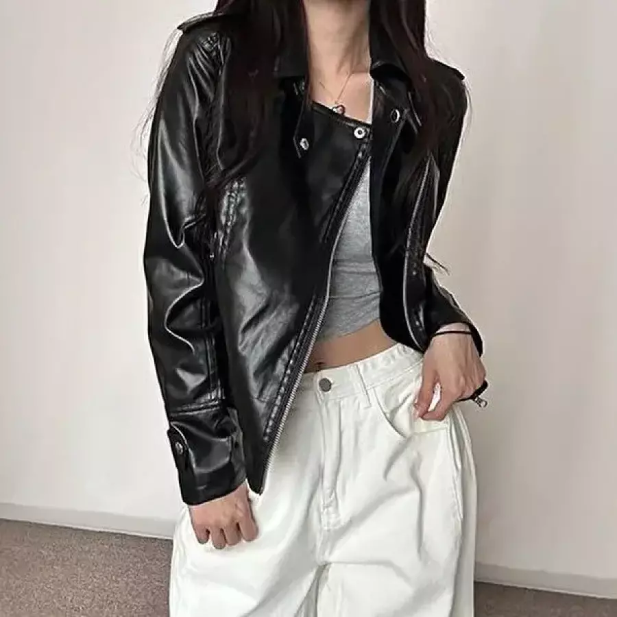 셀러허브 패션 슬림 유광 라이더자켓 여성 블랙 재킷 은은한 광 21502040