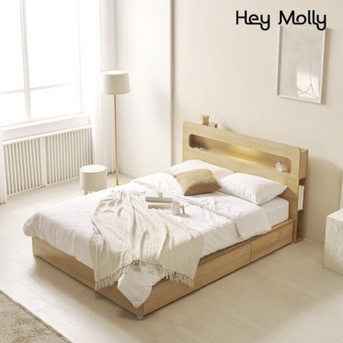 리빙디자인연구소 헤이몰리 프레디 수납 LED침대 Q (유로탑50T독립)