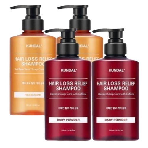  쿤달 카페인 탈모 케어 샴푸 베이비파우더 500ml 2개+카페인 탈모 케어 샴푸 허브민트 500ml 2개 4종세트