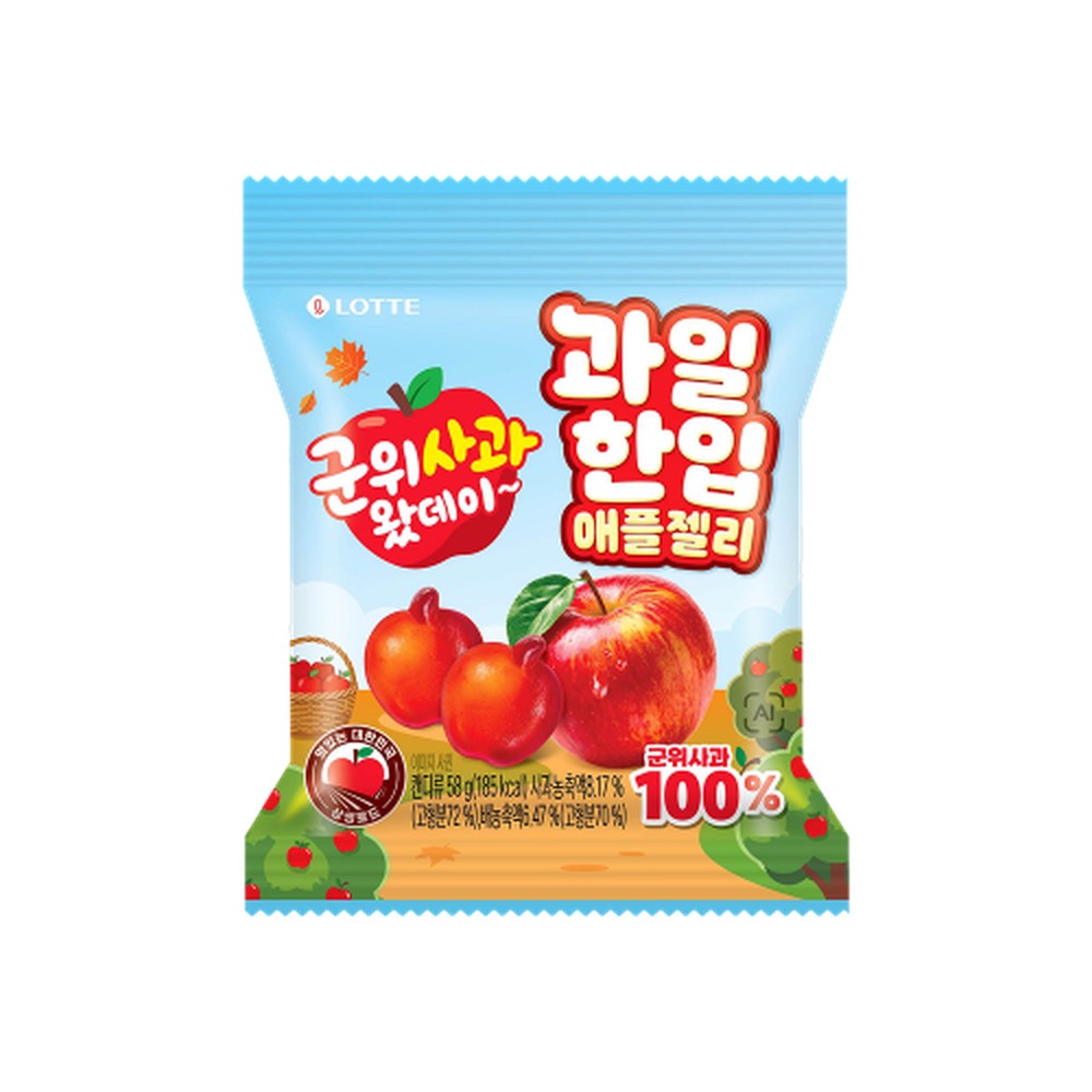 롯데제과  과일한입젤리 애플 58g 군위사과