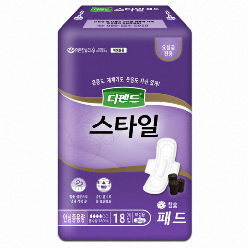 유한킴벌리 디펜드 스타일 패드 참숯 여성용 안심중용량 18개 (6팩(108개))