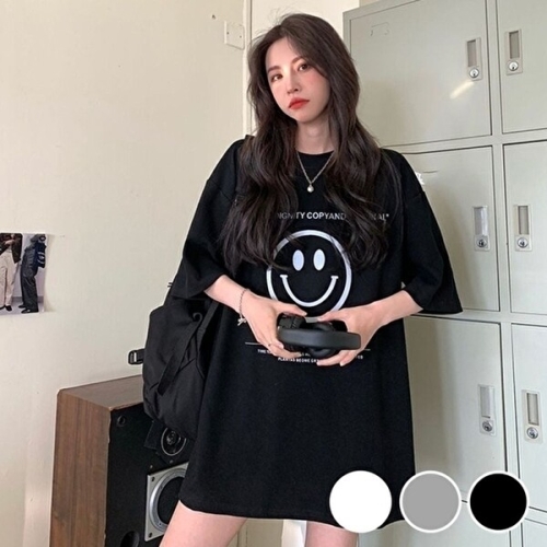 스마일 프린팅 오버핏 티셔츠 여자 빅사이즈 반팔티 KYR-WFHB9FU_이미지