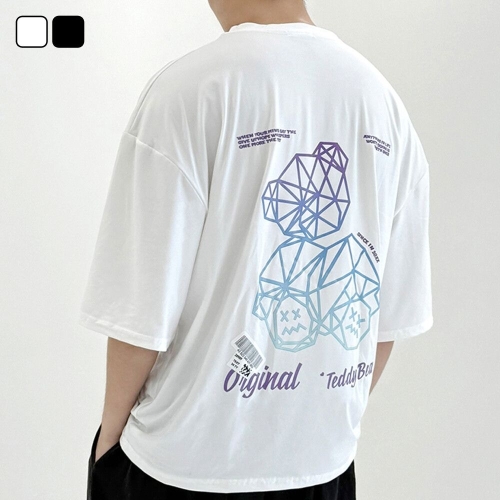 남자 오버핏 그래피티 베어 라운드 반팔 티셔츠 DMS-TSH-SDD200