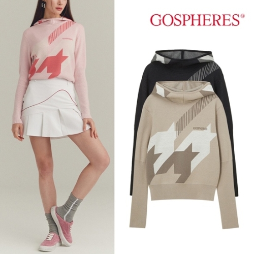  고스피어 GOSPHERES WOMAN HOUNDTOOTH KNIT HOODIE SWEATER_PW2WNT48