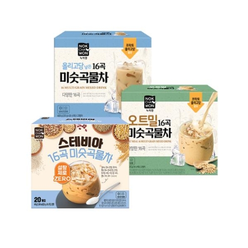 녹차원 미숫곡물차 3종 60스틱 스테비아+올리고당+오트밀_이미지