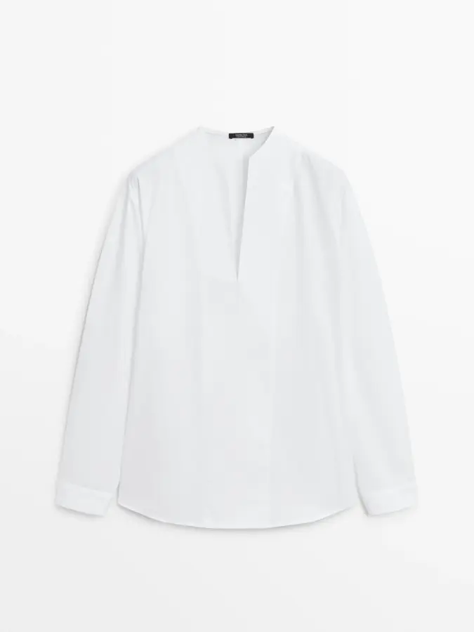 가슴 패널 포플린 셔츠 Weiss 5111511