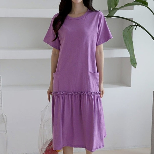 커스텀에이블 투포켓 포인트 반팔 롱원피스_C2406OP050B_D