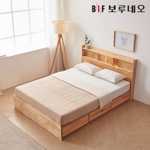 BIF보루네오 프라임 컴피 LED 원목 수납침대 SS (독립스프링)