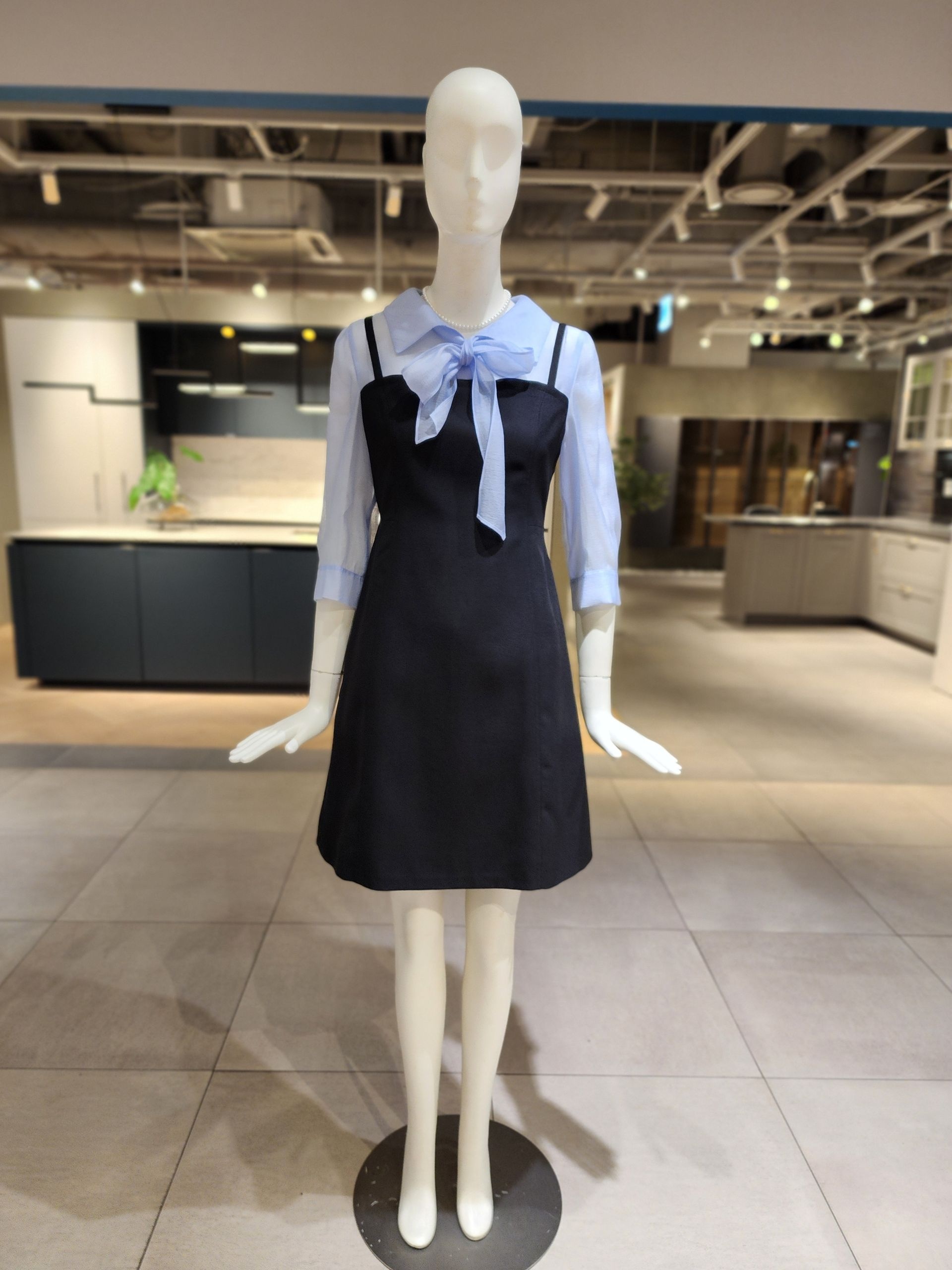 수량한정 N655 블라우스 배색 타이 원피스 NVWOPQH990 2739523