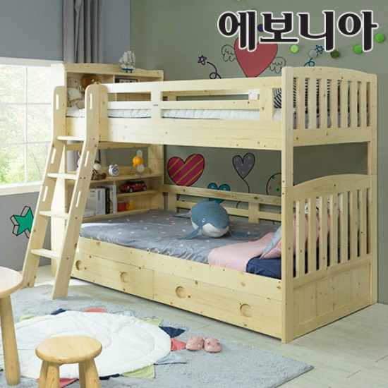  에보니아 하이틴 원목 분리형 서랍형 2층침대 [매트별도]
