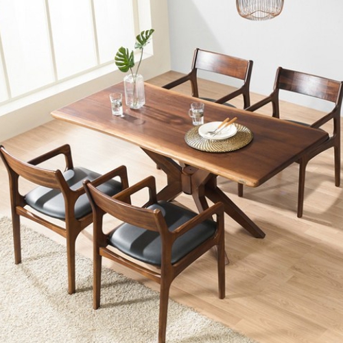 헤즈로 레스토 크로스 원목 식탁 1400 (암의자4개)_이미지