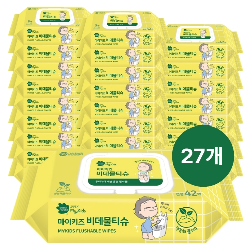 그린핑거 마이키즈 비데물티슈 캡형 42매 (27팩)_이미지
