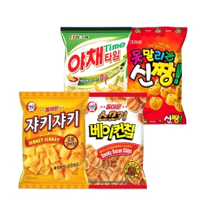 크라운제과 크라운 추억의 봉지과자 세트 8봉 쟈키쟈키 2봉 + 베이컨칩 2봉 + 야채타임 2봉 + 신짱 2봉_이미지