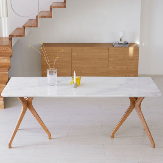 베이직팩토리 스코나 버튼스 비앙코 천연 대리석 애쉬원목 식탁 2000 (의자별도)