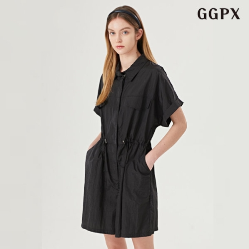 GGPX 캐쥬얼 카라 페이크 포켓 스트링 미디 점프수트 GOBOW013D_이미지