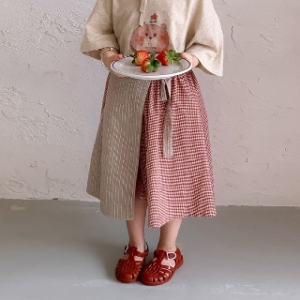 예약 랩 체크 롱 스커트 R10869