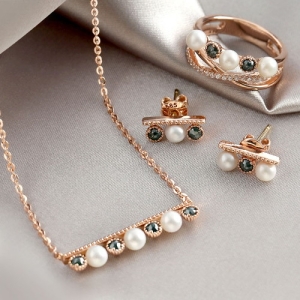 비앤비골드 14K 심플스틱 러프다이아 진주 주얼리세트 (반지+귀걸이+목걸이)_JNS284