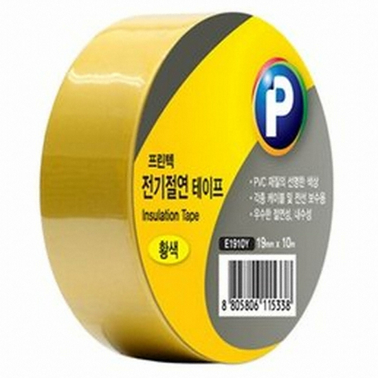 프린텍 전기절연테이프 황색 19mm (10m, 10개)