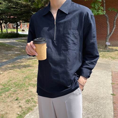 조군샵 루펜 반집업 린넨 셔츠_SH3322_이미지