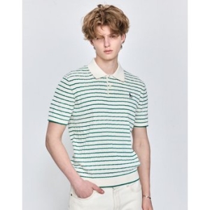 LF 헤지스 남성 그린 케이블 반팔 카라 니트_HZSW5B555E2