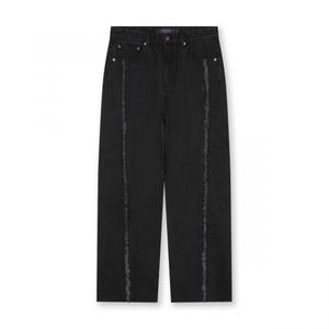 슈퍼텍스앤컴퍼니 비슬로우 데일리 바지 팬츠 와이드 스트레이트 BESLOW CUT OFF CURVED SEAM JEANS BLACK542734_이미지