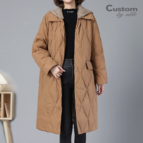 니트후드 배색 탈부착 롱 패딩점퍼_C2310PD604D
