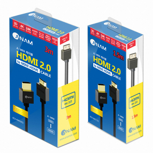 아남전자 ANAM 슬림 HDMI to mini HDMI V2.0 다크그레이 메탈 케이블 (ACH-AMN15S2, 1.5m)_이미지