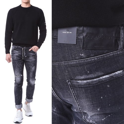 디스퀘어드2 래더패치 디스덧댐 앞지퍼 블랙 워싱진/74LB1184