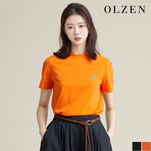 올젠 폰트 나염 라운드 티셔츠 ZLD2TR2101_이미지