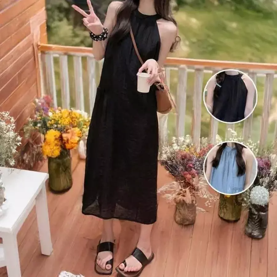 패션 여름 이쁜 홀터넥 여행지 롱 원피스 38650193A