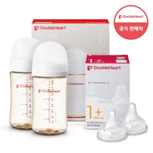 더블하트 모유실감 3세대 PPSU 제뉴인화이트 240ml (젖병 2개 + 젖꼭지 2개)_이미지