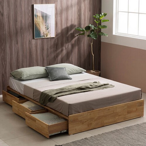 히든 평상형 3단 수납 원목 침대 Q