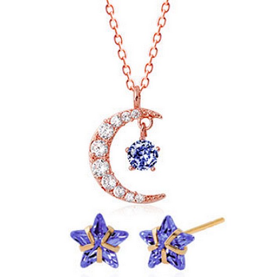 미니아트 탄생석 컬러 목걸이+귀걸이 2종세트 12월 탄자나이트 RS493+GT128_이미지