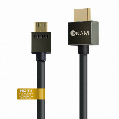 아남전자 ANAM 슬림 HDMI to mini HDMI V2.0 다크그레이 메탈 케이블 (ACH-AMN30S2, 3m)_이미지