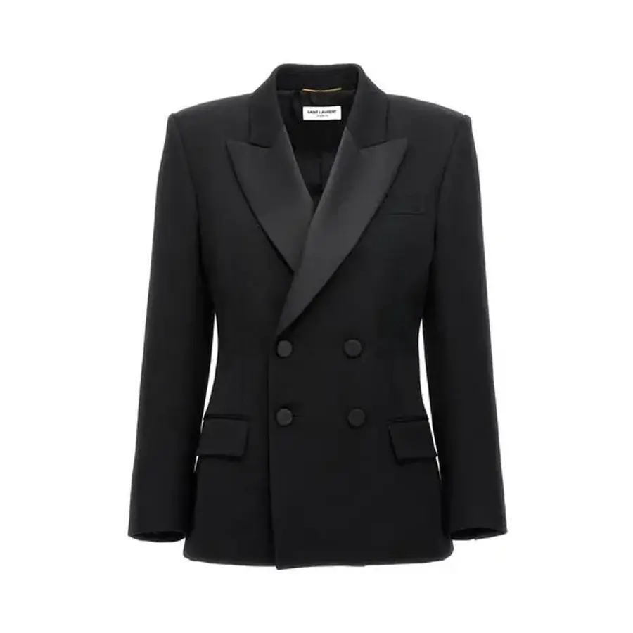 입생로랑 생로랑 우먼 Double-Breasted Tuxedo 자켓 Brand Size 38 US 2 775635 Y7E63 1000 11..