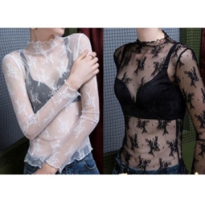 오노마 ONM 유니크 여성 크롭탑 레이어드 시스루 망사 블라우스 11882645_이미지