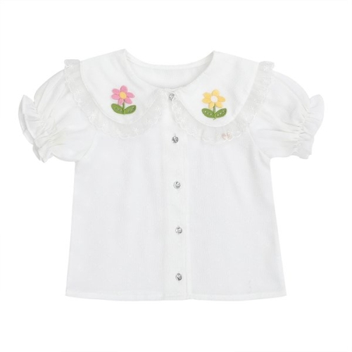 프렌치캣 화이트 꽃 자수 블라우스 Q32DSB010